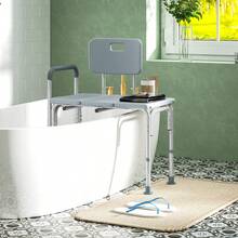 HOMCOM 6-Level Adjustable Bath And Shower Transfer Bench Aluminum Chair With Non-Slip Feet, Armrest & Backrest, Grey - 灰色 - 查看 9