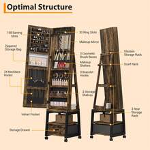 Organizador de joyas con espejo de longitud completa, clóset de joyería con cerradura de 66 pulgadas con luz LED, clóset de almacenamiento de joyería de pie con estante trasero y cajón - Color retro - Ver 6