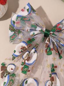 1 pièce Clip à cheveux avec grand nœud, imprimé étoiles et bonhomme de neige pour femmes. Accessoire de cheveux festif pour Noël, cadeau de Noël. Pince à cheveux, accessoires de cheveux - Multicolore - Voir 3