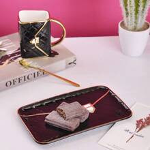 Unique Ceramic Pink Blue Coffee Mug Cup And Saucer Set And Spoon Cute Fancy Girly Afternoon Tea Set Purse Gift 10 Oz/300 Ml Black