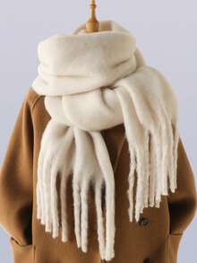 新款纯色男女情侣海马针织围巾，保暖户外冬季雪地装，百搭，长流苏，欧美出口，厚胡须围巾 - 彩色 - 查看 10