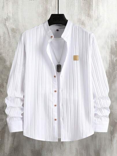 Camisa Casual Masculina de Manga Longa com Pala Frontal na Moda