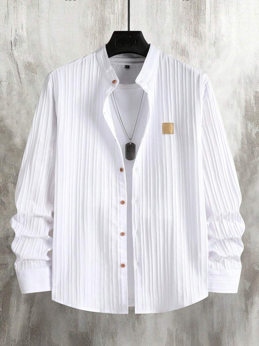 Camisa Casual Masculina de Manga Longa com Pala Frontal na Moda