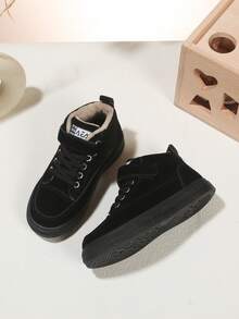 Children's Winter Boots, Brown Suede High-Top Snow Boots, Suitable For Boys And Girls, Warm-Foamed Ankle Boots With Laces And Hook And Loop, Non-Slip Rubber Sole, Waterproof And Windproof, Stylish Casual Shoes Perfect For Cold Days, Outdoor Activities, School, And Daily Wear, With A Comfortable And Durable Design To Keep Little Feet Warm And Protected In Winter.