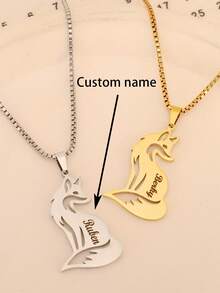 1PC Custom Engraved Personalized Fox Pendant Necklace, Custom Name Fox Necklace, Stainless Steel Jewelry, Little Fox Lover Gift, Custom Jewelry, Name Necklace, Charm Necklace, Custom Christmas Jewelry, Halloween Jewelry, Anniversary Gift, Personalized Gift, Romantic Birthday Gift For Daughter/Girlfriend/Wife - Multicolor - View 1