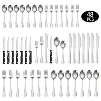 24/36/48 st bestickset i rostfritt stål med kniv, gaffel och skedar