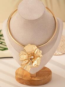 Nuevo conjunto de joyas de moda con brazalete de metal con diseño de flor, anillo, collar, aretes y broche, juego de accesorios - conjunto de joyas - Ver 6