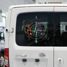 Adhesivo de pared con mapa del mundo de la brújula para caravana, camper, autocaravana, vanlife, RV, remolque de camping, calcomanía, accesorios de auto tuning - Negro brillante - Ver 5