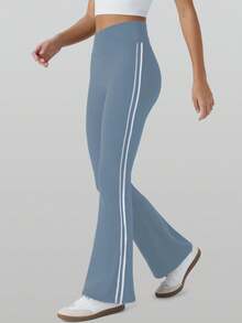 RUNONWHEELS 5 Leggings a vita alta a zampa d'elefante per fitness e sport quotidiani, pantaloni attillati da yoga a vita alta che modellano il lato B, pantaloni attillati a vita alta con incrocio sulla parte anteriore per la primavera - celeste - Visualizzare 6