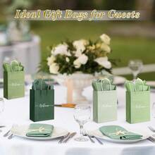 75 Sets Sage Green Welcome Bag Bulk Gift Bags With Handles Tissue Paper 6x5.9x3.2 Paper Thank You Bag For Wedding Welcome Bridal Shower  Shower Church Hotel Guest Party Favor - 綠色 - 查看 5