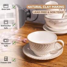 Ceramic Latte Cup With Saucer 12 OZ Cappuccino Cup Vintage Cafe Art Cups For Espro Turkish Coffee Farmhouse Latte Mugs Tea Cups And Saucers Porcelain Set For Baristas Great Gift