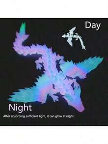 1 szt. 2025 Nowy, drukowany w 3D, świecący w ciemności kryształowy smok ze skrzydłami, realistyczne ruchome stawy, dekoracja biurka w stylu gradientu, zabawka dla chłopców, wykwintny prezent urodzinowy, upominek na imprezę świąteczną