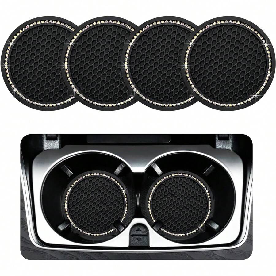 Ziciner - Juego de 4 posavasos con diseño de cristales para coche, de goma suave, antideslizante, accesorios interiores universales para coche, SUV, camión (negro y AB) - Azul claro y blanco 4pcs - Ver 1