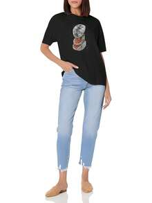 Luna Naranja T-Shirt Funny Women Short Sleeve Graphic T-Shirt Collection Black Cosplay Crew Neck Tee - 黑色 - 查看 2
