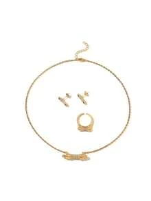 1set Minimalist Copper-Plated 24k Gold Inlaid Blue Stone Earrings, Ring And Necklace Jewelry Set, Suitable For Women's Daily Wear - Yellow Gold - View 5