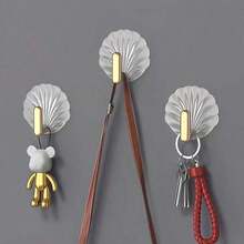 4 Elegant Gold-Plated Shell Hooks, Transparent Waterproof - Easy To Install, No Drilling Required, High Load-Bearing Capacity For Kitchen And Bathroom Doors, Bathroom, Practical Hooks Back To School Bathroom Decor - 金色 - 查看 4