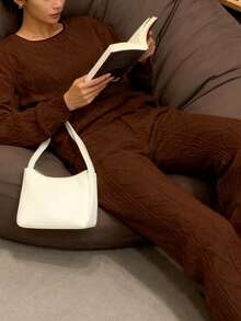 Autumn And Winter European And American Women's Clothing, New Ribbed Jacquard Trousers Casual Two-Piece Suits, Casual And Fashionable, Versatile, The First Choice For Sports And Shopping, Economical And Affordable, Light, Comfortable And Soft, Personalized Niche Design - 咖啡棕 - 查看 2