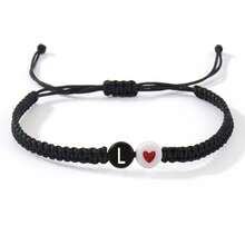 1PC/Fashion Accessories Style/Minimalist Bracelet/Black Background, White Letters, Red Dripping Heart, Black Jewelry Rope Woven Flat Knot Bracelet/Letters A-Z Double Rope, Woven Flat Knot Bracelet, Friendship Jewelry, Gender Adjustable Neutral Design, Versatile Single Item Accessory