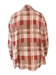 Women's Simple Woven Fabric Long Sleeve Button Plaid Shirt Collar Blouse - Multicolor - View 4