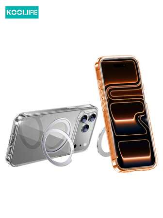 Koolife 1pc 360° Rotating Magnetic Charging Transparent Phone Case Compatible With Iphone 17 Pro Max, PC+TPU Material With Metal Lens, Separate Buttons, Compatible With IPhone 17/17 Pro/17 Air/15/15 Pro/15 Pro Max/16/16 Pro/16 Pro Max