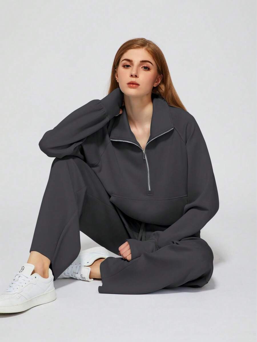 Women's Casual Elegant Long Sleeve Top And Pants Set, Autumn/Winter Spring - Dark Grey - View 1