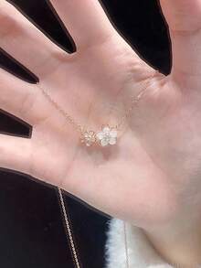 1pc Cherry Blossom Elegant Collarbone Necklace With Unique Design - Yellow Gold - View 8