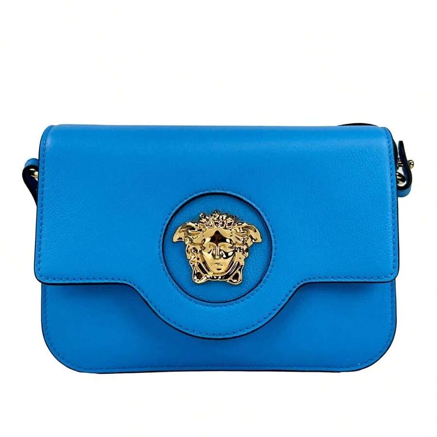 Versace La Medusa Blue Leather Shoulder Crossbody Bag Purse - 藍色 - 查看 1