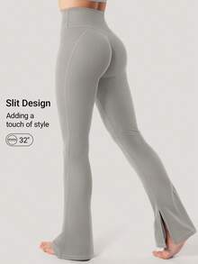 VOYJOY Flare Split Hem Leggings For Women Tummy Control Workout Leggings Nasreen Hidden Scrunch Bootcut Gym Yoga Pants Fall Clothes For Women  Yoga Pants For Women  Black Pants - 淺灰 - 查看 1