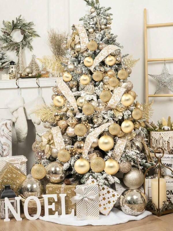 44pcs-Christmas Ball Ornaments, Christmas Tree Decoration, Hanging Shatterproof Plastic Ball Decorations For Xmas Tree, Holiday, Wedding Party, Window Christmas Decor, Birthday, Valentine's Day, Easter, Home, Office Wall Decor,Perfect Christmas Tree Decoration To Create Holiday Atmosphere - Christmas Gift 7/6/5/4/3 Cm (2.8/2.4/1.9/1.6/1.2 Inches)