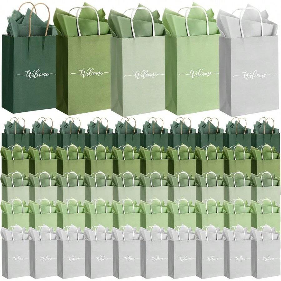 75 Sets Sage Green Welcome Bag Bulk Gift Bags With Handles Tissue Paper 6x5.9x3.2 Paper Thank You Bag For Wedding Welcome Bridal Shower  Shower Church Hotel Guest Party Favor - 綠色 - 查看 1