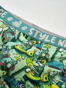 4PCS- Guys Rejoice! Cartoon Crocodile Boxer Briefs With A High-Elastic Waistband That Doesn't Roll, Flat-Cut Design That Fits Without Chafing The Legs, Featuring A Quirky Fashion Print Of A Crocodile Wearing Swim Goggles And Soaking In Watermelon. Perfect For Students And Young Workers, These Men's Underwear Blend Fun And Comfort Effortlessly. - Multicolor - View 4