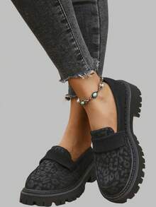 DareSee Women's Retro British Style Leopard Pattern Platform Loafers, Slip-On Casual Student Shoes Music Fest Y2KFest Autumn Winter Gifts