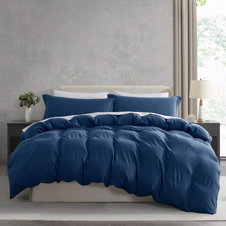 Soft Prewashed California King Duvet Cover Set, 3 Piece, Zipper Closure, 104x98 Inches Duvet Cover And 2 Pillow Shams - No Comforter, In 2025 - 海軍藍(無棉被) - 查看 1