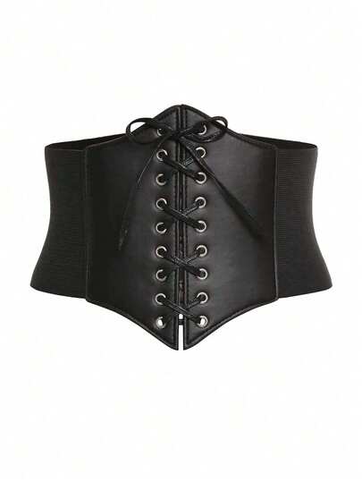 1 Pc European And American Fashion Women's Elastic Waist Belt, High-End Versatile Decorative Belt, Black Color, Can Be Worn Outerwear, Lolita Style Waist Belt