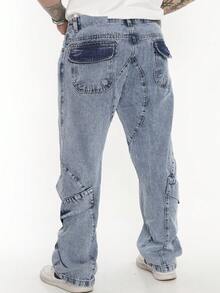 Men's Oversized Wide Leg Jeans Without Elastane - 藍色 - 查看 8