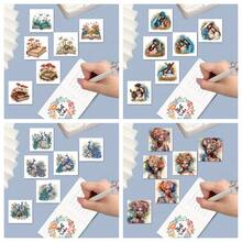 6件套DIY钻石画套装，蘑菇书、三口之家、花发女郎、孔雀动物主题贺卡，祝福与愿望，独特不对称形状钻石，纸质材料，手工工具及用品，适合长辈，节日派对DIY手工礼物 - 彩色 - 查看 5