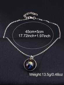 1pc Solar System Galaxy Nebula Necklace, Double-Sided Time Gem Glass Ball Pendant