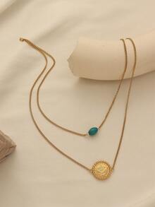 1pc Elegant Minimalist Stainless Steel & Copper Alloy Gold-Plated Coin Bead Pendant Necklace, Suitable For Women's Daily Wear And Holiday Gifts, Excluding Gift Box Shown In The Image - Yellow Gold - View 2