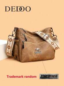 Dedoo 女士柔软材质斜挎包，中年女性单肩包，春秋季新款 - 棕色 - 查看 12