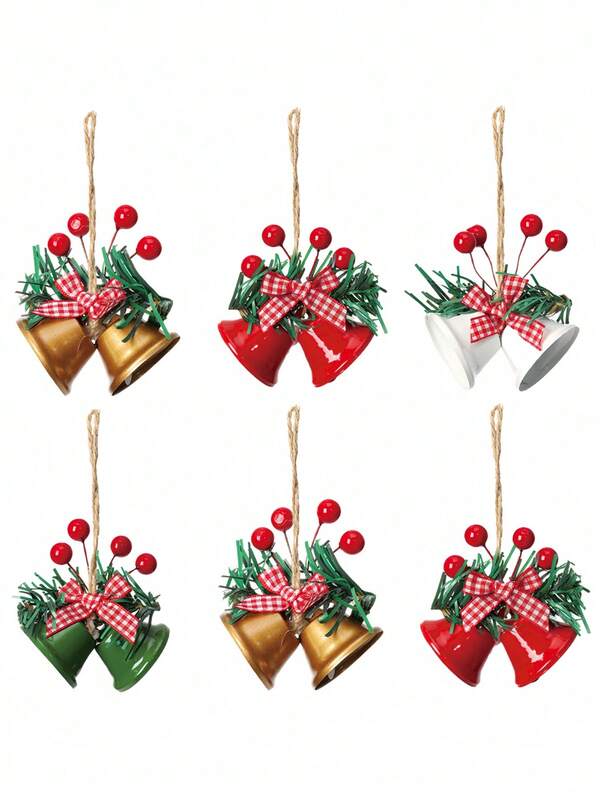 4 قطع زينة عيد الميلاد أجراس مزدوجة، ديكور النافذة، إكسسوارات معلقة على شجرة عيد الميلاد، أجراس معدنية يدوية DIY قلادة حقيبة، تميمة سيارة، هدايا للمعلم والصديقة والأخت