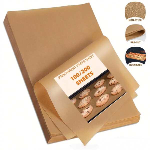 100/200 pezzi Fogli di carta da forno antiaderente, carta da forno pretagliata perfetta per cuocere, grigliare, friggere ad aria, cuocere al vapore, pane, tortine, biscotti e altro (non sbiancata)