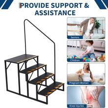 Wohnmobil-Stufen, 4-stufige Wohnmobil-Treppe, 299 kg Tragkraft, Verdickter Kohlenstoffstahl, mit Handlauf, rutschfeste Stufen für Sicheres EIN- und Aussteigen, Geeignet für Wohnmobil, Anhänger