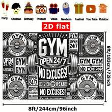 2D Flat, 1pc Gym Open 24/7 Motivational Fitness Banner - 8x6ft Durable Polyester Garage Door Banner With Weightlifting & Dumbbell Design, No Excuses Workout Motivation, All-Season Indoor/Outdoor Decoration For Home Gym, Studio, Party Backdrop, Studio Wall Art, Motivational Signage, Bold Graphic Design, 2D Flat - Nhiều màu - Xem 4