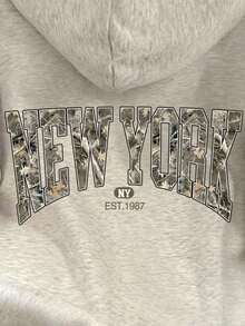 Prints Casual Loose Camo Letter Print Drop Shoulder Drawstring Hoodie Plus Size Women Clothes Elegant Blouses Women Sweater Women Women's Set - Xám nhạt 8 - Xem 10