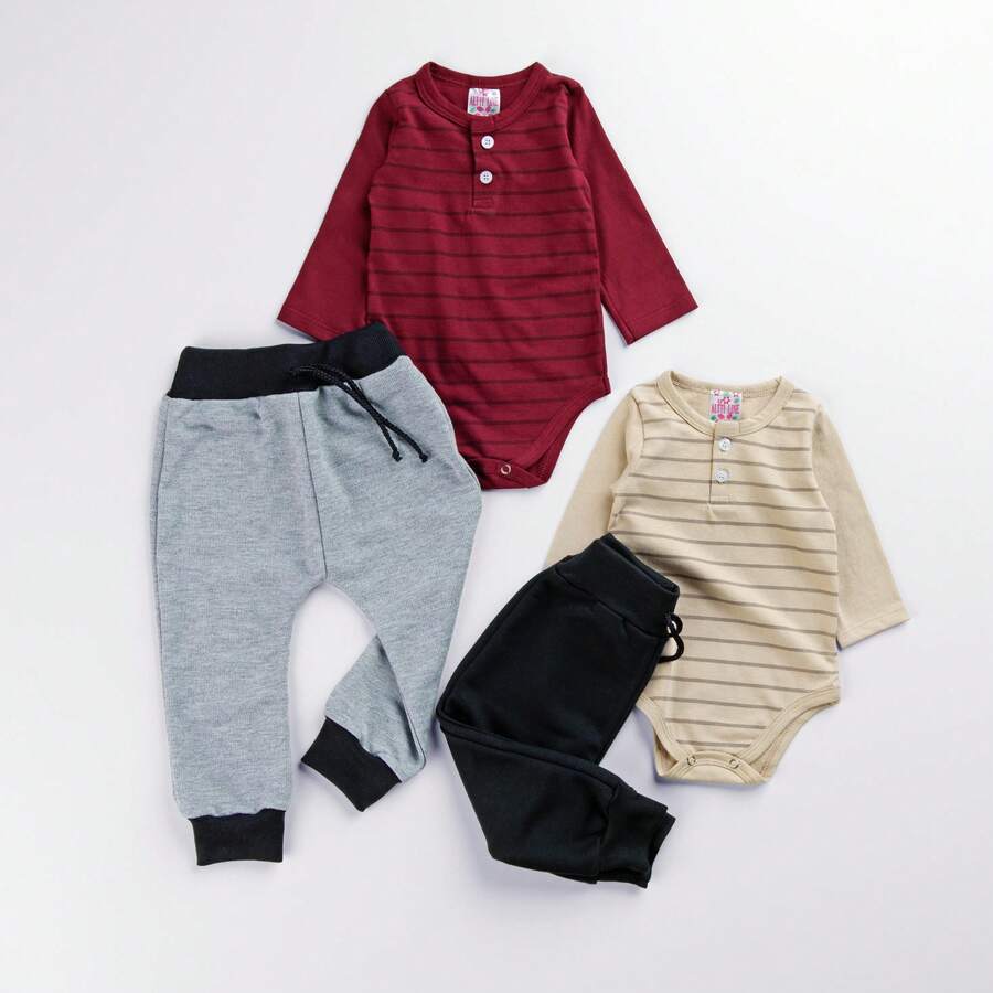 2-Piece Set Long Sleeve Bodysuit With Pants Baby Boy Cotton Sweatshirt With Comfort Button - 什錦 - 查看 1