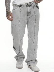 Men's Oversized Wide Leg Jeans Without Elastane - màu xám khói - Xem 2