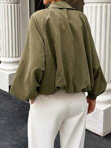 Women's Solid Color Puff Sleeve Zipper Pleated Jacket