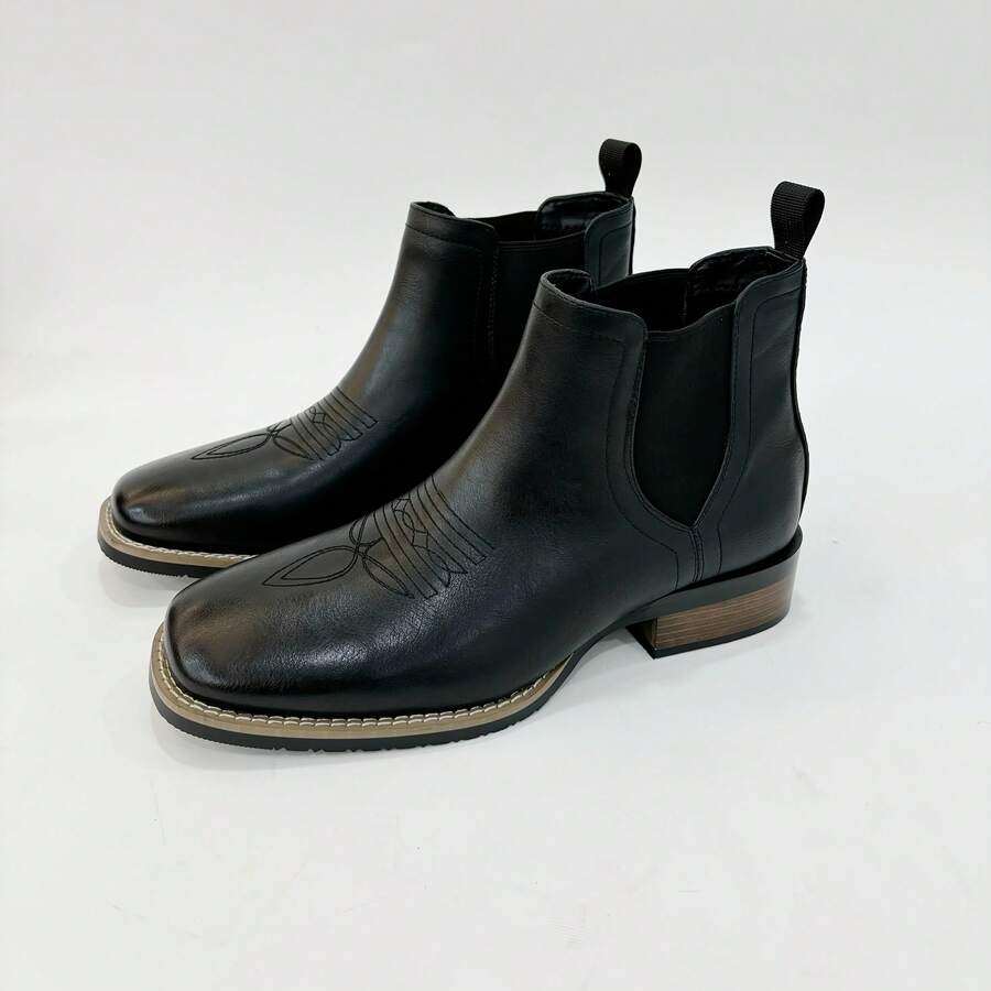 Men's High-Top British Chelsea Boots, Non-Slip Thick-Soled Gentleman's Western Ankle Boots - 黑色 - 查看 1