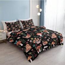 Floral Mushrooms Printed Girls Comforter Set Twin Brown Snail Mushroom Bedding Set Red Pink Flower With Green Leaf Mushroom Dr Bed Set 1 Comforter And 2 Pillowcases,23456156 - màu nâu - Xem 5