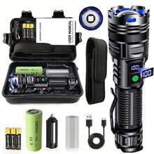 Poslani 手电筒高流明可充电，100000 流明 LED 手电筒 XHP70.2 USB 超亮闪光灯电池供电，适用于紧急情况露营的强力手持手电筒，IP67 防水 - 升級版 - 查看 3